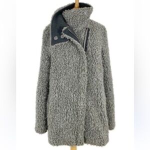 Faux Fur Biker Teddy Jacket Coat Grey Asymmetrical zipper